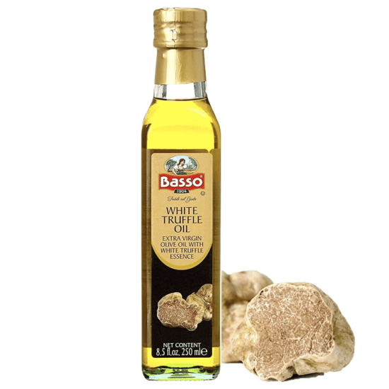 White truffle oil in a bottle.