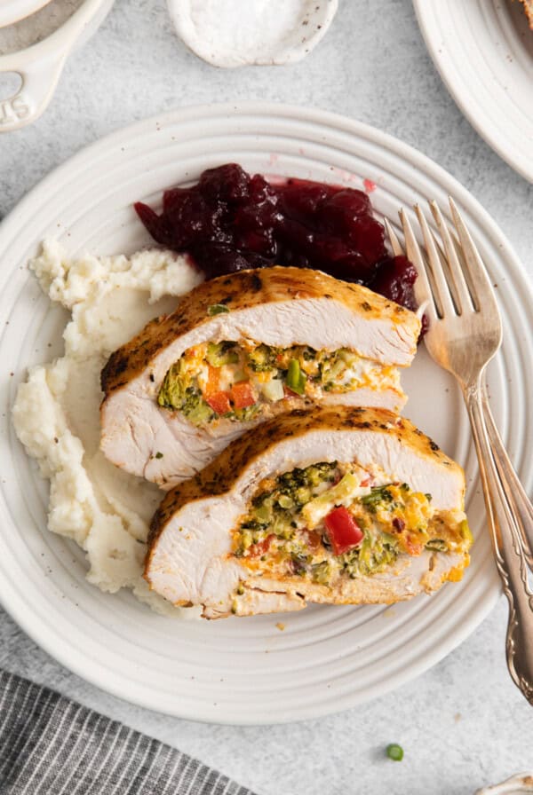 Stuffed turkey breast on a plate.