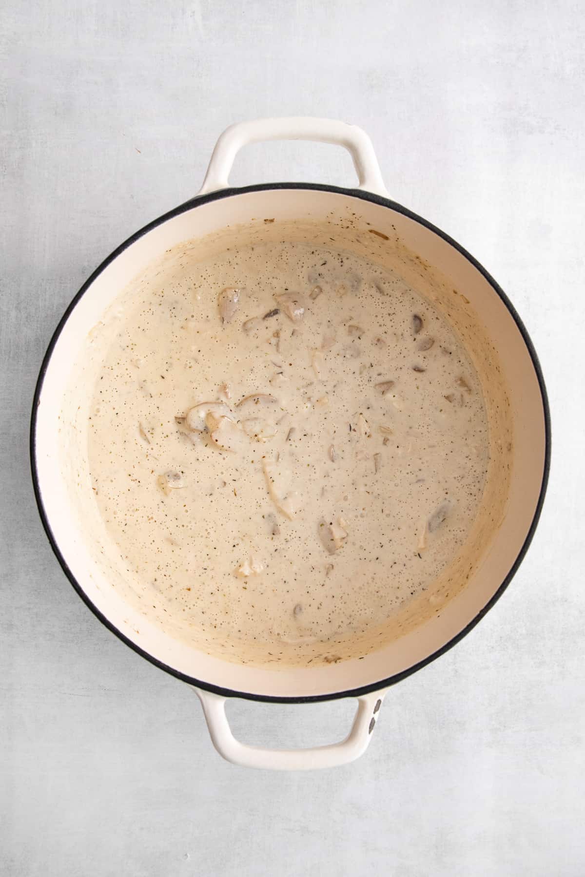 creamy mushroom sauce in dish.