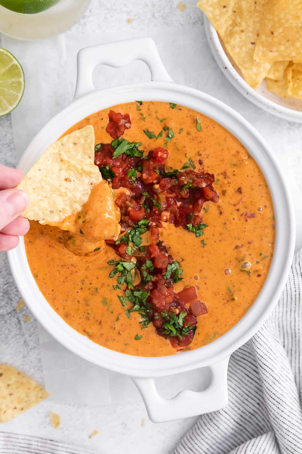 Velveeta cheese dip in bowl.