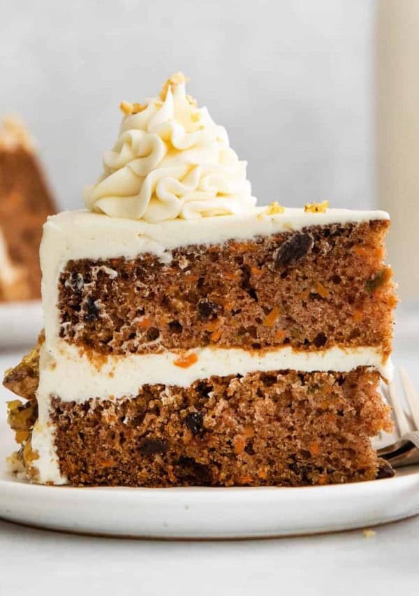 Carrot cake on a plate.
