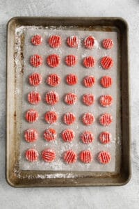 cream cheese mints on baking sheet.