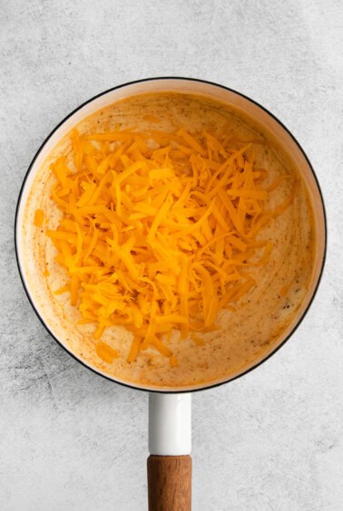 Cheese sauce in a pot.