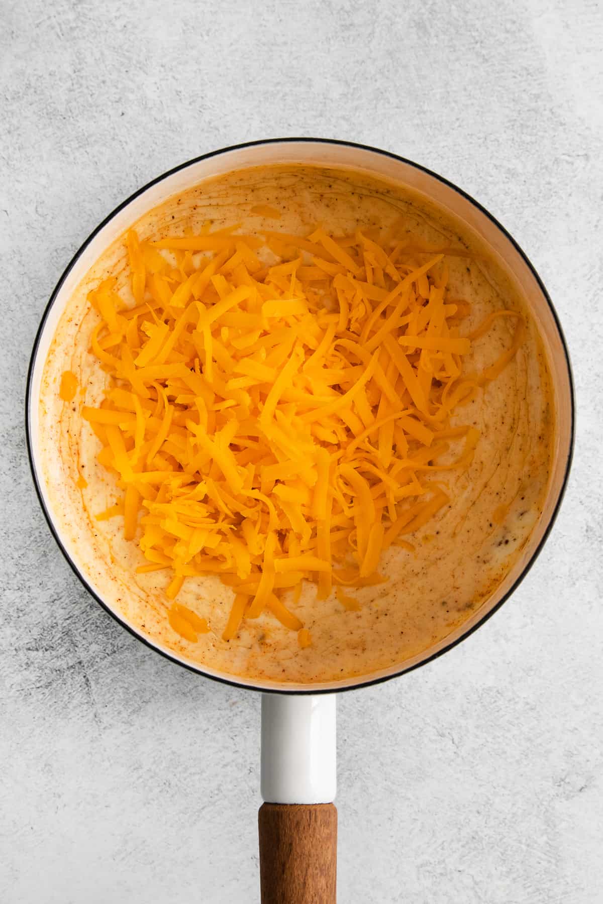 Cheese sauce in a pot.
