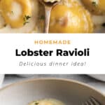 Lobster ravioli with white wine sauce.