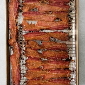 Bacon on a baking sheet.