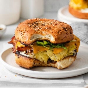 Bagel sandwich on a plate.