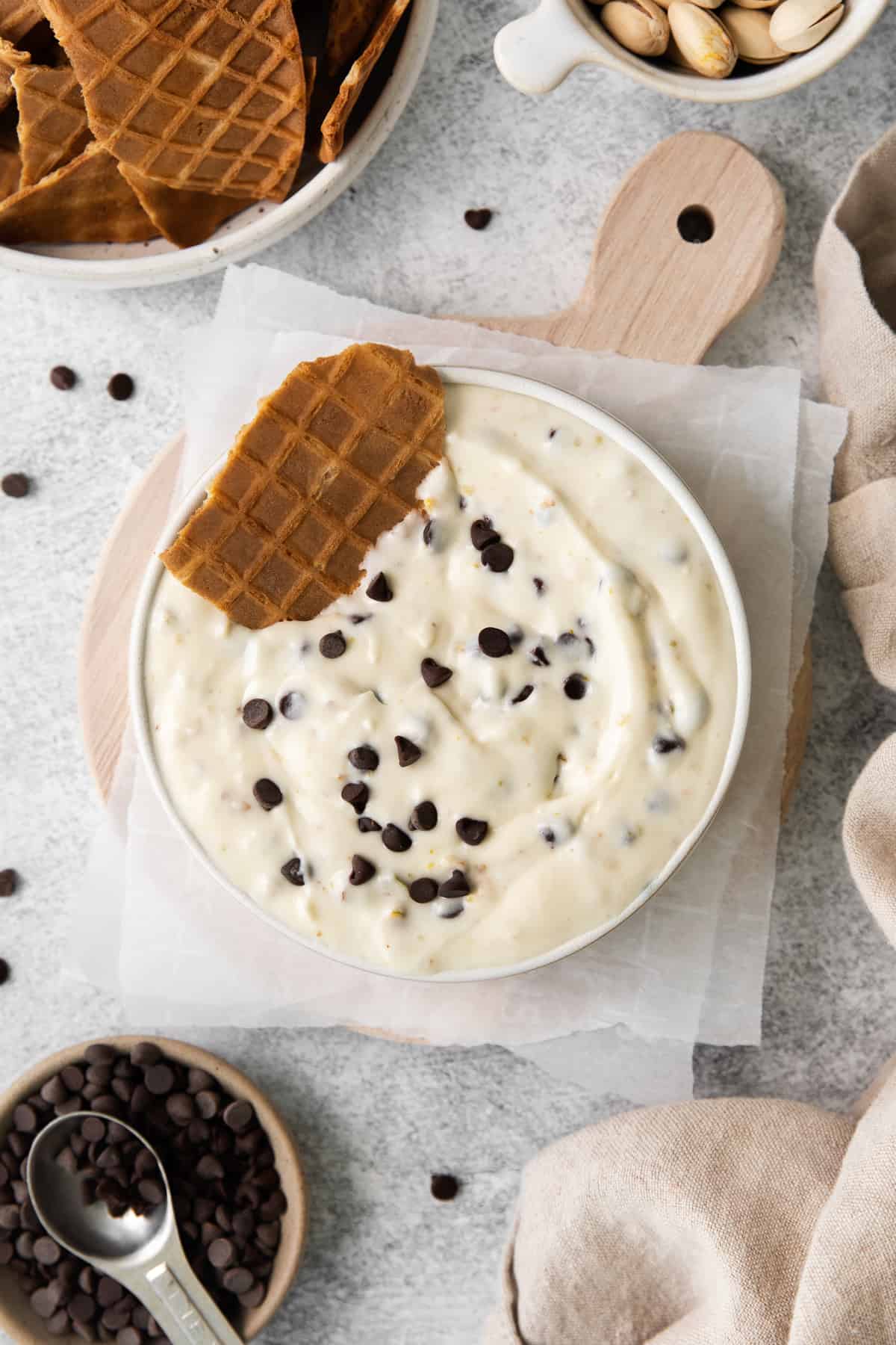 Cannoli dip in a bowl. 