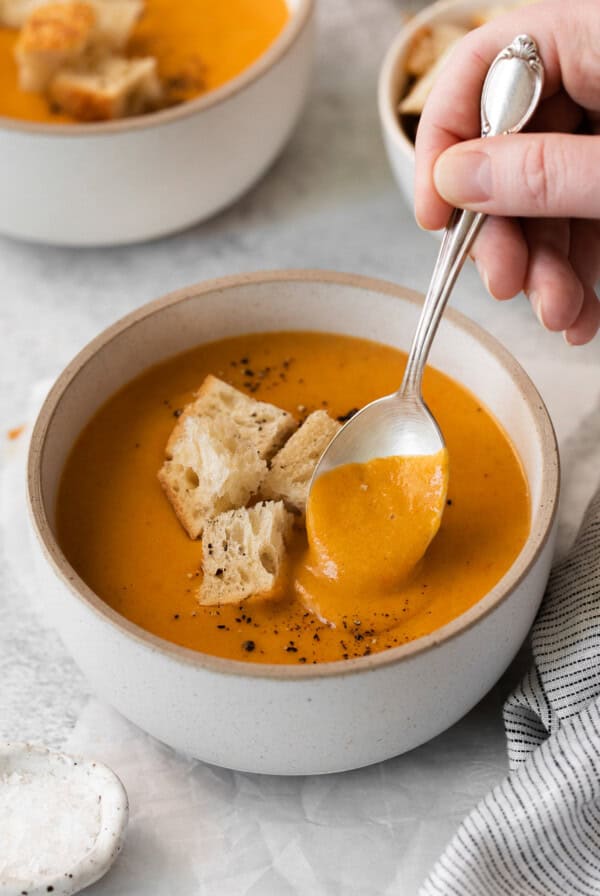 Cheese soup in a bowl.