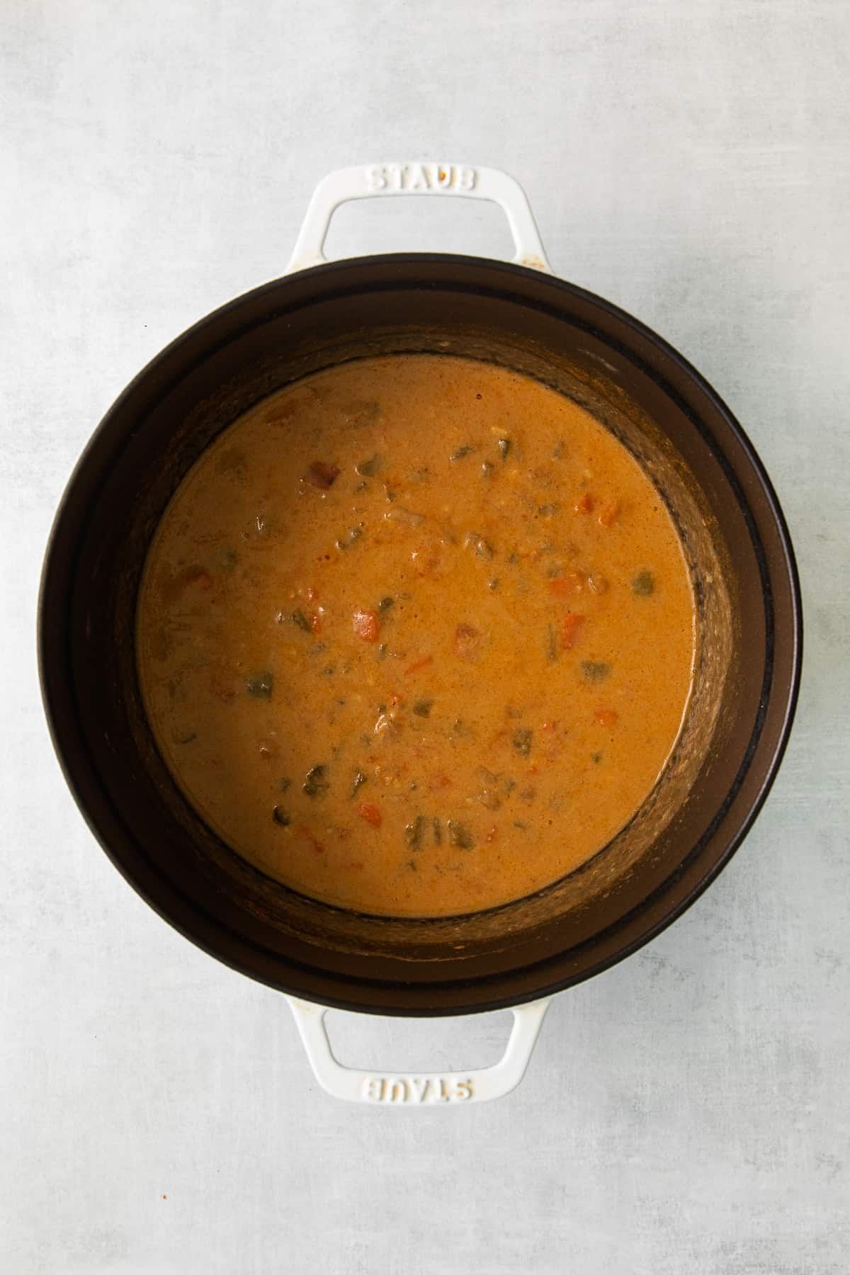 Wisconsin cheese soup in a stock pot.