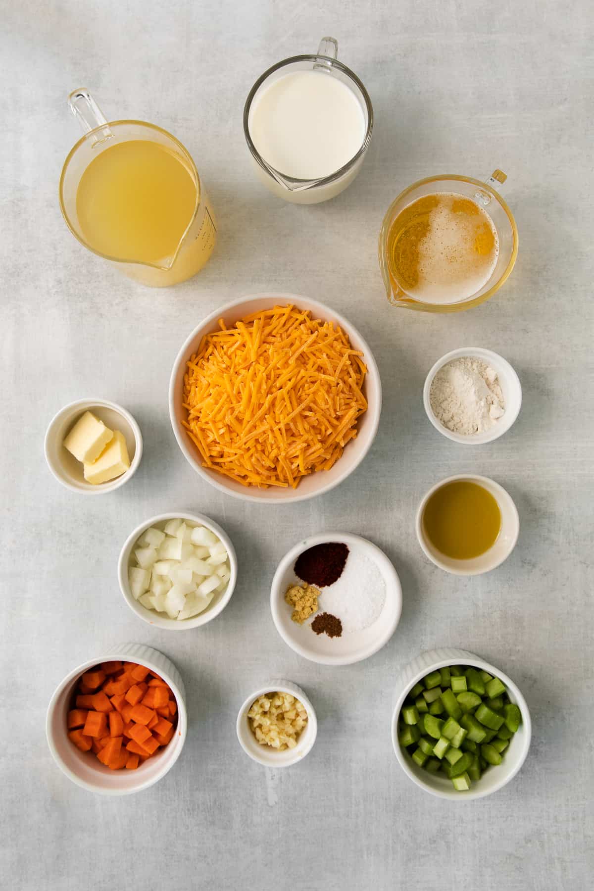 Ingredients for Wisconsin cheese soup.