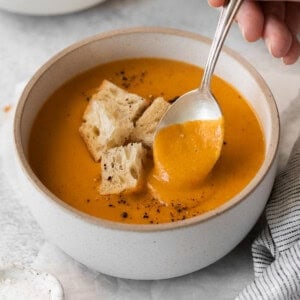 Cheese soup in a bowl.