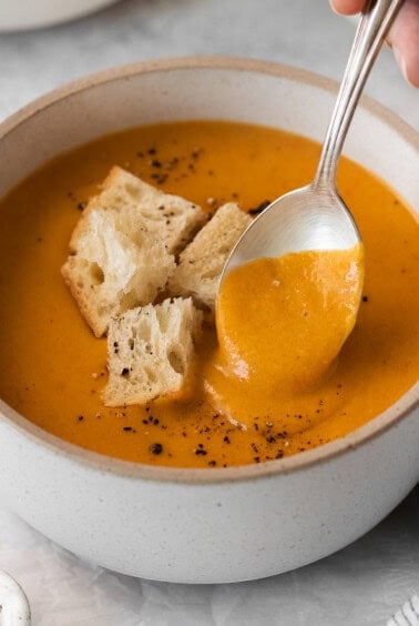 Cheese soup in a bowl.