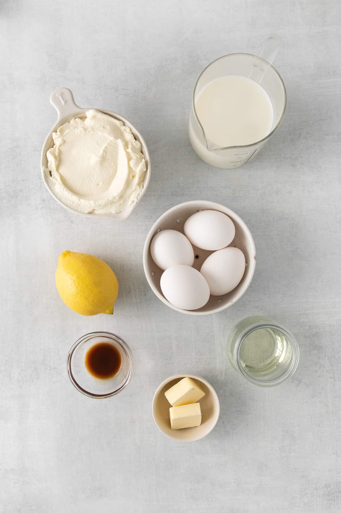 Ingredients for lemon ricotta pancakes.