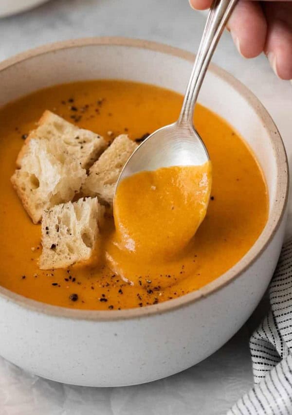 Cheese soup in a bowl.