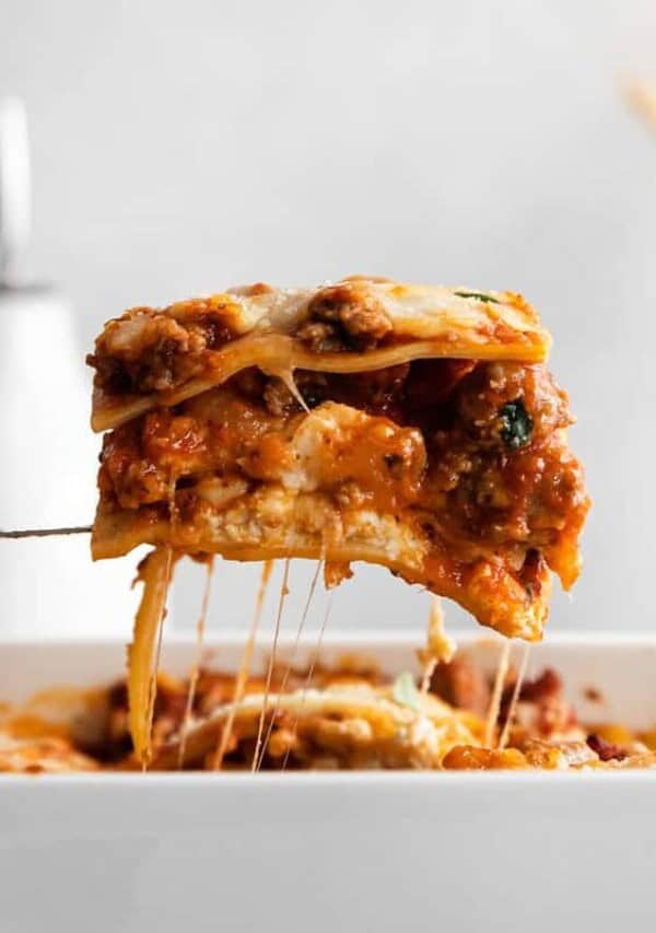 a slice of cottage cheese lasagna