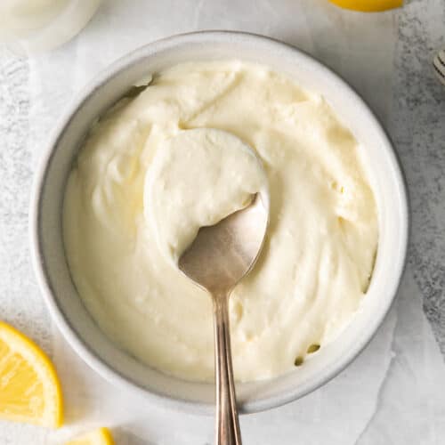 Homemade mascarpone cheese in a bowl.