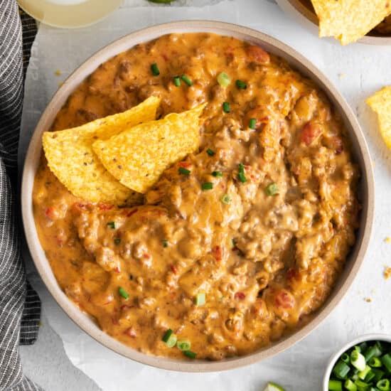 Rotel dip in a bowl.