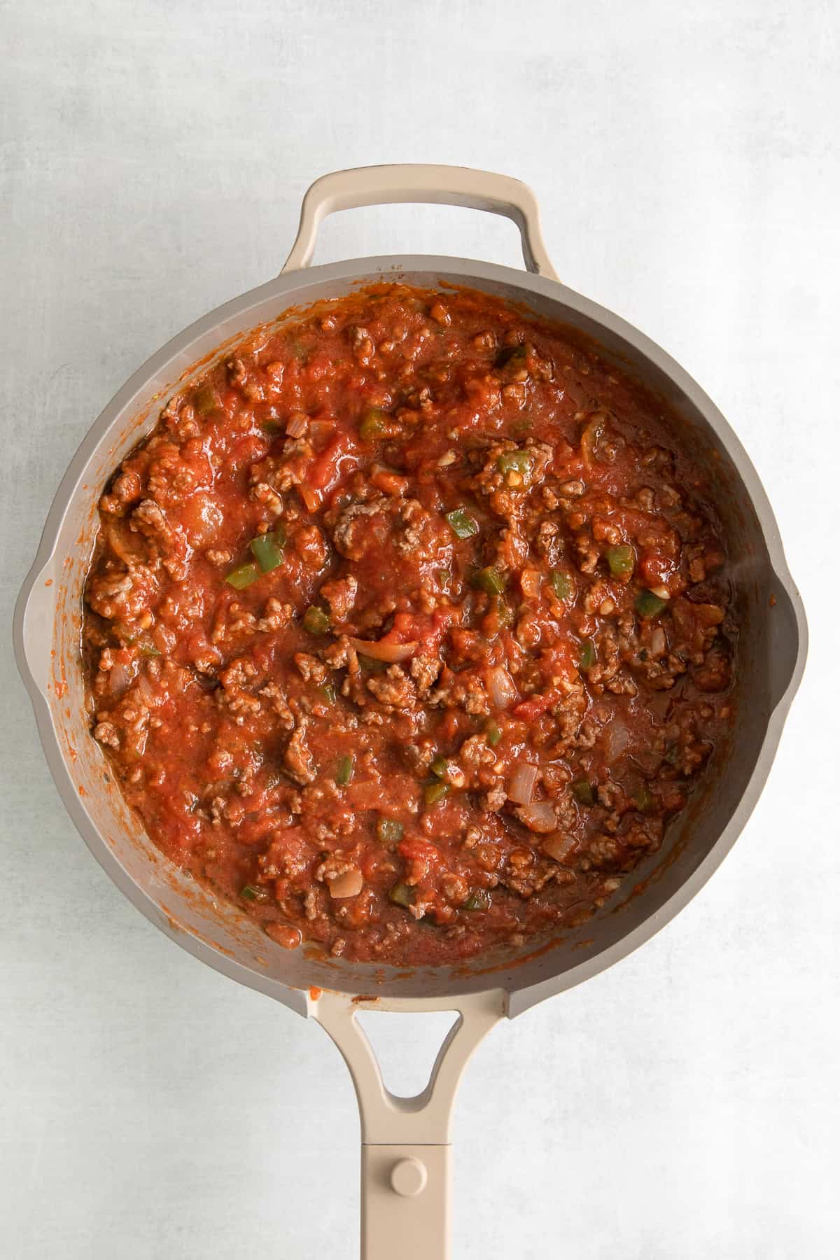 Meat sauce in a skillet.