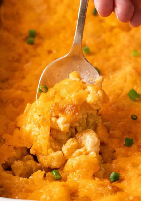 Southern mac and cheese on a spoon.