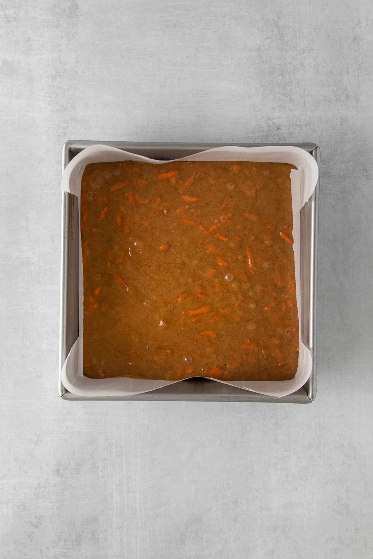 batter in baking dish.