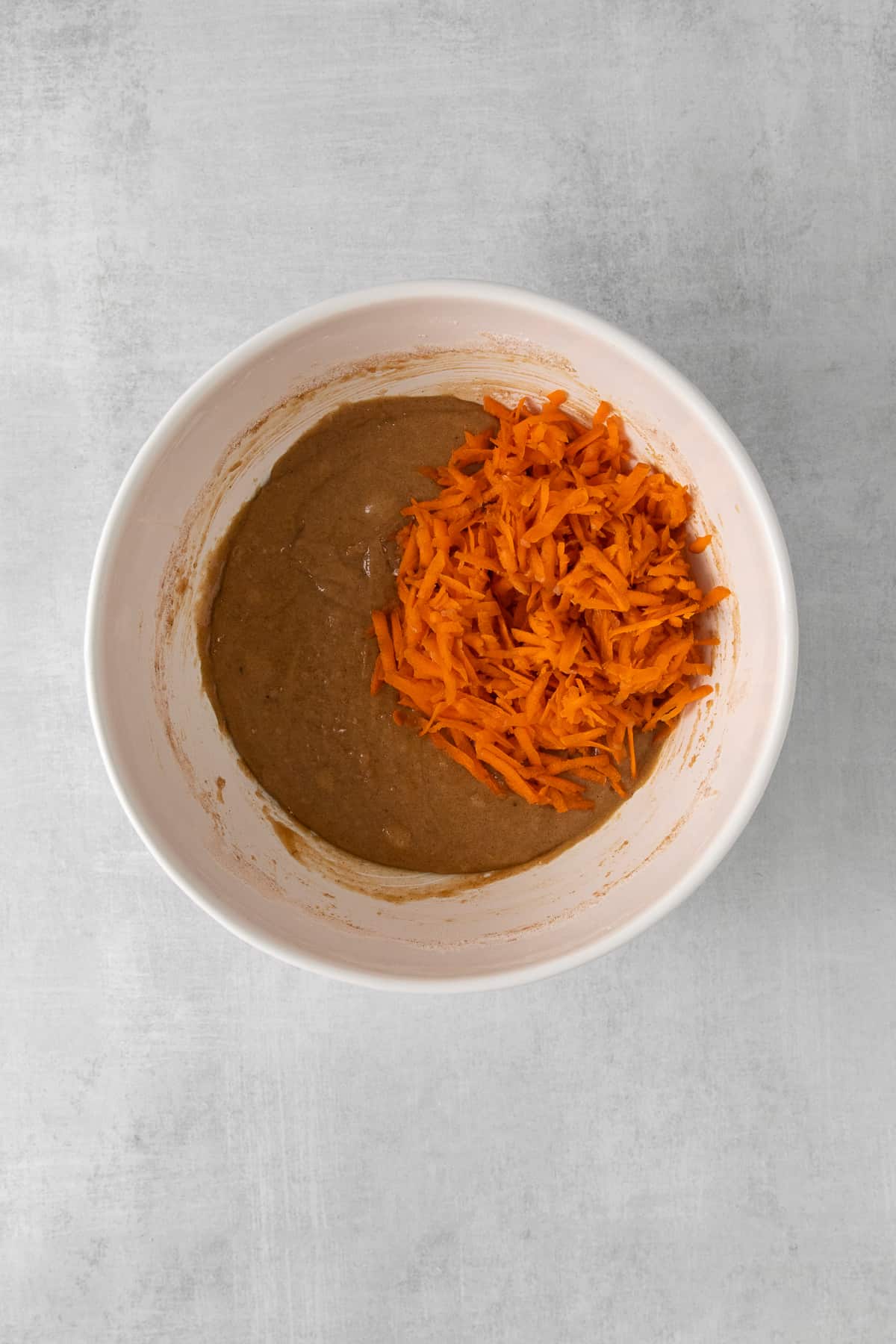 carrot cake batter in bowl.