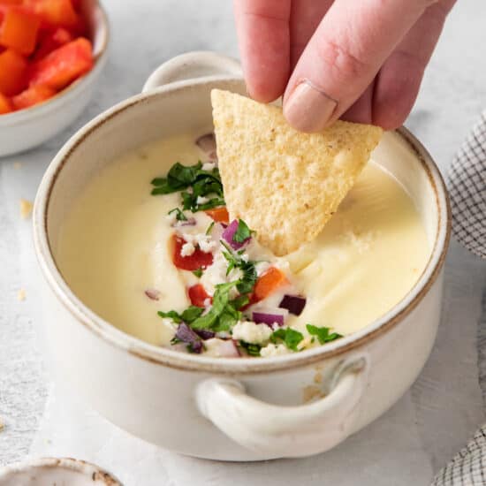 Cotija queso dip in a bowl.