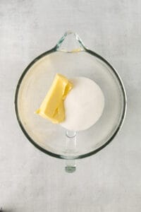 butter and sugar in a glass bowl.