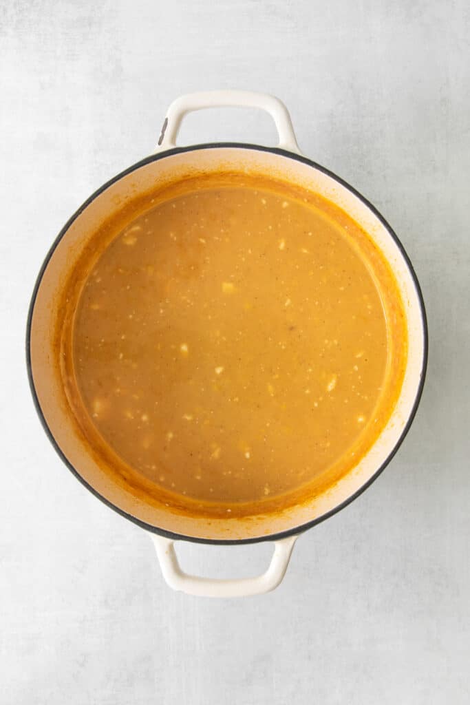 Blended soup in a stock pot.