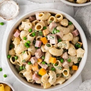 ham and pea pasta with ham and peas.