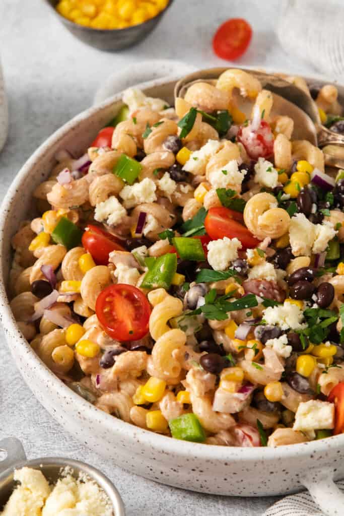 Mexican pasta salad in a bowl.