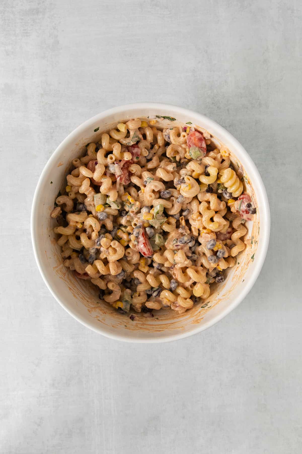 Mexican pasta salad in a bowl.