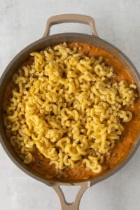 macaroni and cheese in a skillet.