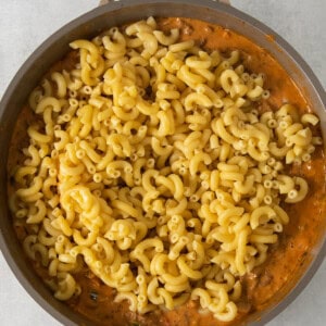 macaroni and cheese in a skillet.