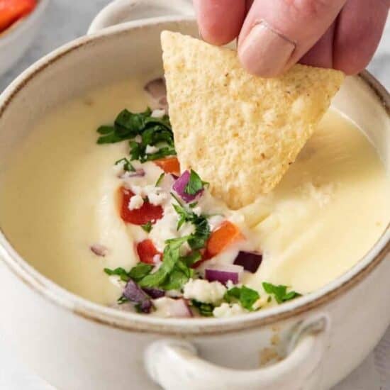 Cotija queso dip in a bowl.