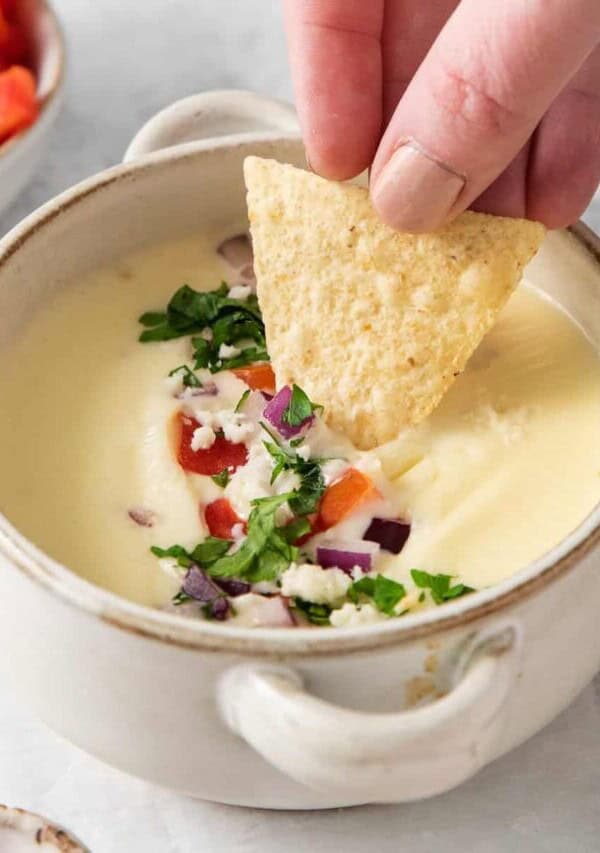Cotija queso dip in a bowl.