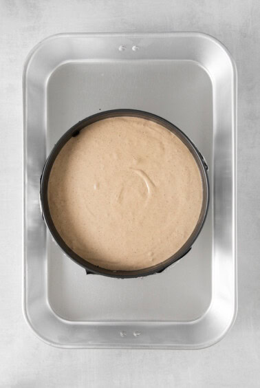 a metal pan with a cake in it.