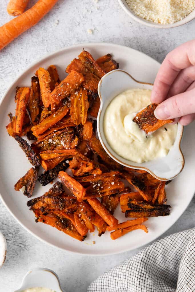 Parmesan smashed carrot dipped into  a homemade aioli sauce.