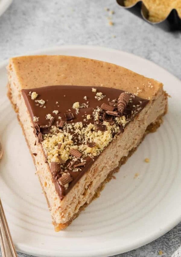 Slice of churro cheesecake.