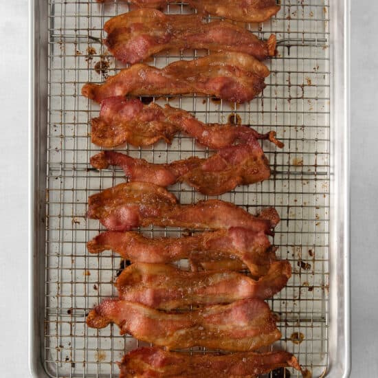 bacon on a baking sheet.