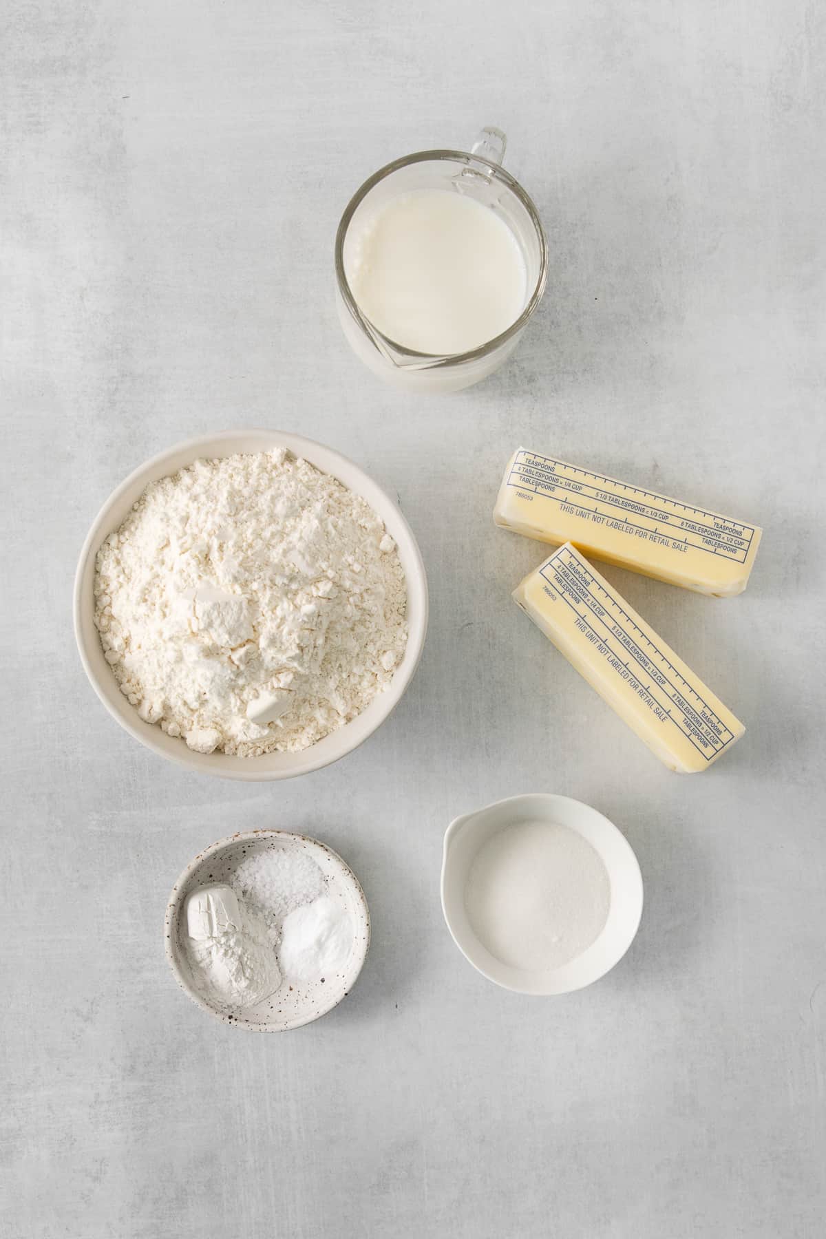 the ingredients for a buttermilk biscuit.