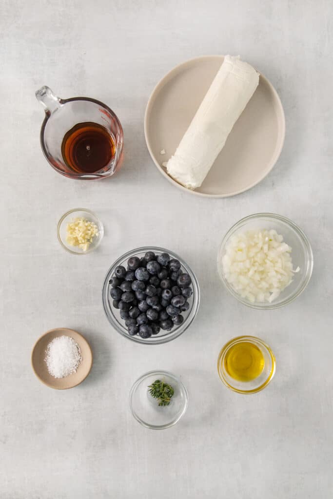 Ingredients for blueberry goat cheese appetizer.