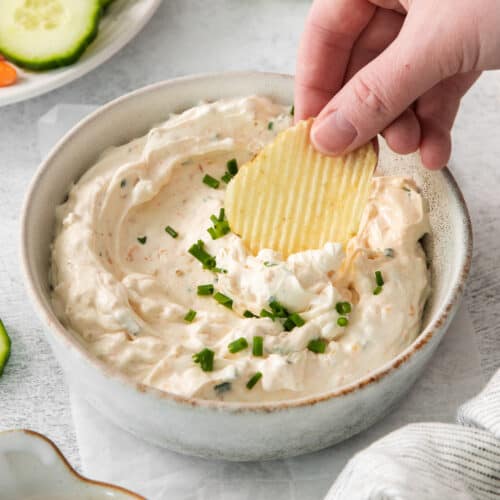 Chip dip in a bowl.
