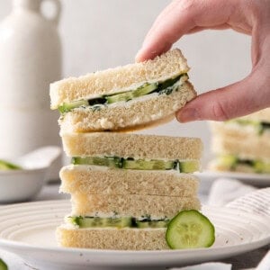 Serving cucumber sandwiches.