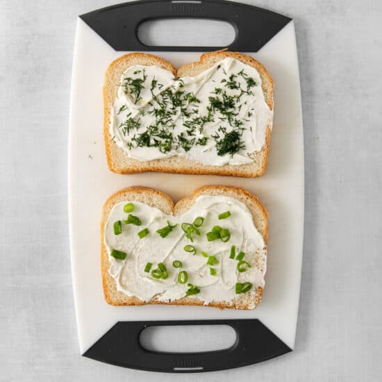Cucumber sandwiches with cream cheese and dill.