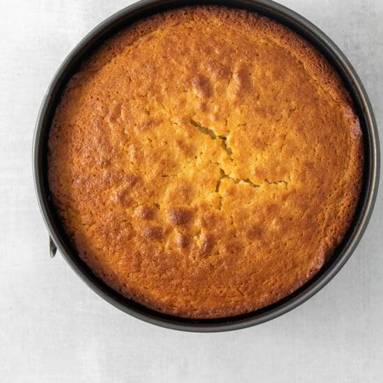 cornbread in a pan on a white background.