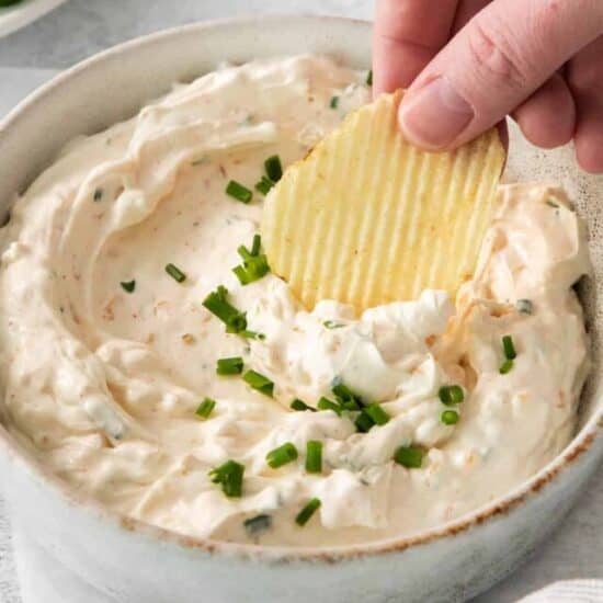 Chip dip in a bowl.
