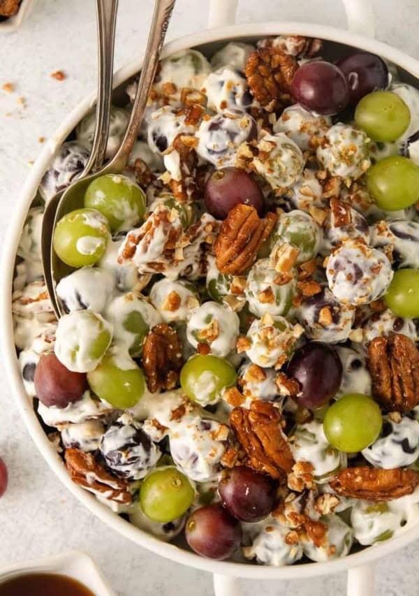 Grape salad with cream cheese in a bowl.
