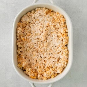 a casserole dish filled with rice and meat.