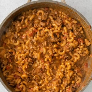 macaroni and cheese in a skillet.